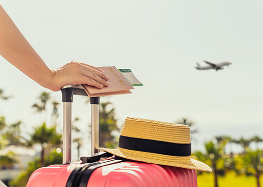 Person with luggage getting ready to board an airplane